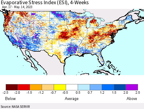 United States Evaporative Stress Index (ESI), 4-Weeks Thematic Map For 5/8/2023 - 5/14/2023
