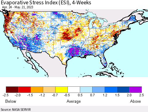 United States Evaporative Stress Index (ESI), 4-Weeks Thematic Map For 5/15/2023 - 5/21/2023