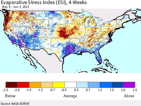 United States Evaporative Stress Index (ESI), 4-Weeks Thematic Map For 5/29/2023 - 6/4/2023