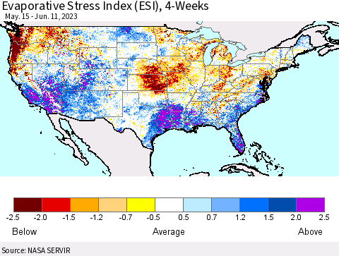 United States Evaporative Stress Index (ESI), 4-Weeks Thematic Map For 6/5/2023 - 6/11/2023