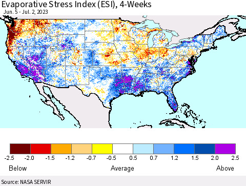 United States Evaporative Stress Index (ESI), 4-Weeks Thematic Map For 6/26/2023 - 7/2/2023