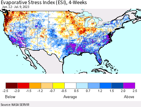 United States Evaporative Stress Index (ESI), 4-Weeks Thematic Map For 7/3/2023 - 7/9/2023