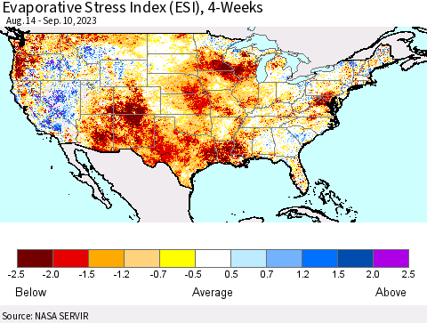 United States Evaporative Stress Index (ESI), 4-Weeks Thematic Map For 9/4/2023 - 9/10/2023