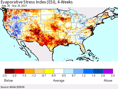 United States Evaporative Stress Index (ESI), 4-Weeks Thematic Map For 9/18/2023 - 9/24/2023