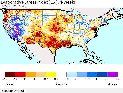 United States Evaporative Stress Index (ESI), 4-Weeks Thematic Map For 10/9/2023 - 10/15/2023