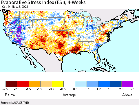 United States Evaporative Stress Index (ESI), 4-Weeks Thematic Map For 10/30/2023 - 11/5/2023