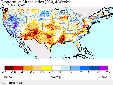 United States Evaporative Stress Index (ESI), 4-Weeks Thematic Map For 11/6/2023 - 11/12/2023