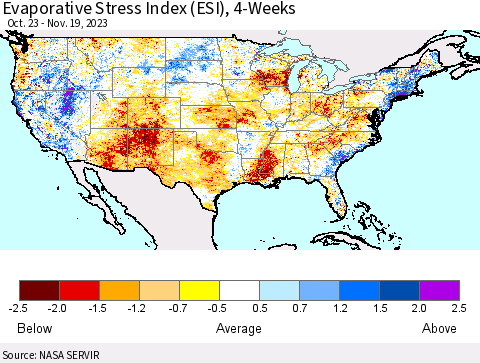 United States Evaporative Stress Index (ESI), 4-Weeks Thematic Map For 11/13/2023 - 11/19/2023