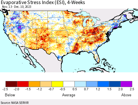 United States Evaporative Stress Index (ESI), 4-Weeks Thematic Map For 12/4/2023 - 12/10/2023