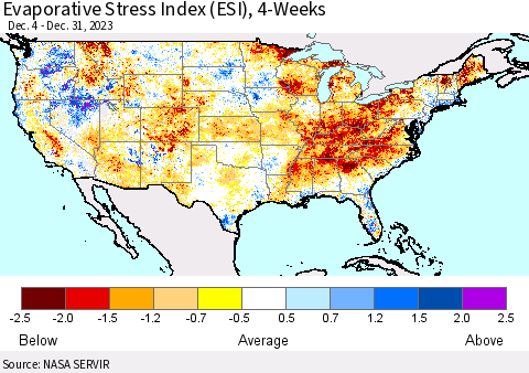 United States Evaporative Stress Index (ESI), 4-Weeks Thematic Map For 1/1/2024 - 1/7/2024