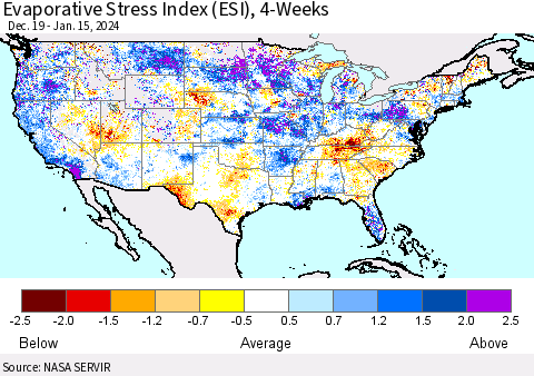 United States Evaporative Stress Index (ESI), 4-Weeks Thematic Map For 1/15/2024 - 1/21/2024