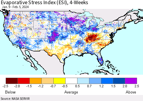 United States Evaporative Stress Index (ESI), 4-Weeks Thematic Map For 2/5/2024 - 2/11/2024