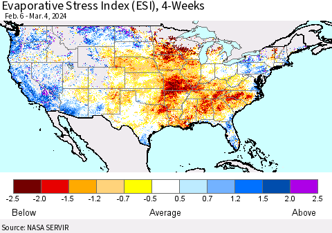 United States Evaporative Stress Index (ESI), 4-Weeks Thematic Map For 3/4/2024 - 3/10/2024