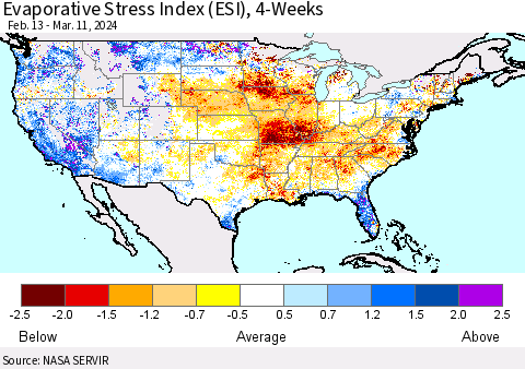 United States Evaporative Stress Index (ESI), 4-Weeks Thematic Map For 3/11/2024 - 3/17/2024