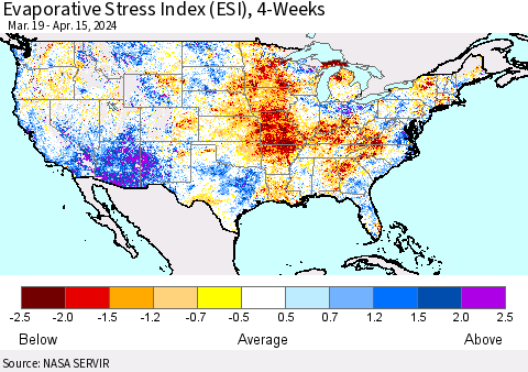 United States Evaporative Stress Index (ESI), 4-Weeks Thematic Map For 4/15/2024 - 4/21/2024