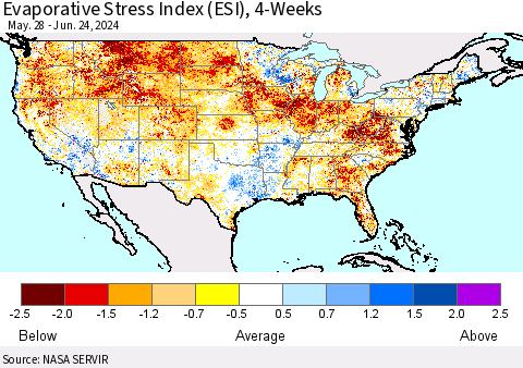 United States Evaporative Stress Index (ESI), 4-Weeks Thematic Map For 6/24/2024 - 6/30/2024