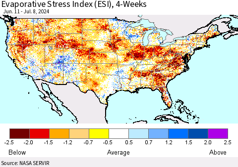 United States Evaporative Stress Index (ESI), 4-Weeks Thematic Map For 7/8/2024 - 7/14/2024