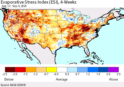 United States Evaporative Stress Index (ESI), 4-Weeks Thematic Map For 9/9/2024 - 9/15/2024