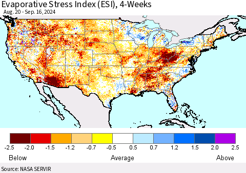United States Evaporative Stress Index (ESI), 4-Weeks Thematic Map For 9/16/2024 - 9/22/2024