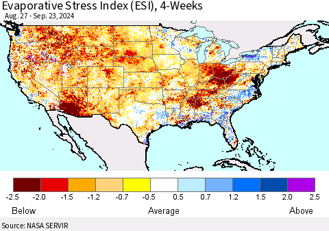 United States Evaporative Stress Index (ESI), 4-Weeks Thematic Map For 9/23/2024 - 9/29/2024