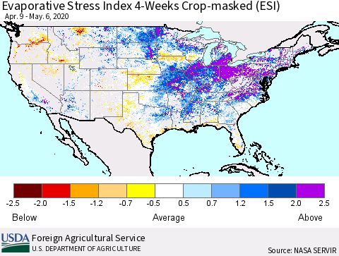 United States Evaporative Stress Index 4-Weeks Crop-masked (ESI) Thematic Map For 5/4/2020 - 5/10/2020
