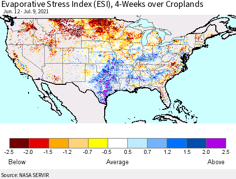 United States Evaporative Stress Index 4-Weeks Crop-masked (ESI) Thematic Map For 7/5/2021 - 7/11/2021