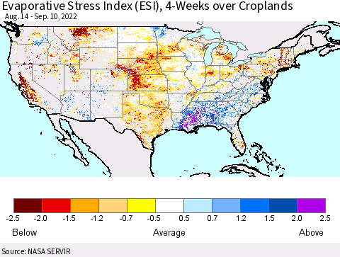 United States Evaporative Stress Index (ESI), 4-Weeks over Croplands Thematic Map For 9/5/2022 - 9/11/2022