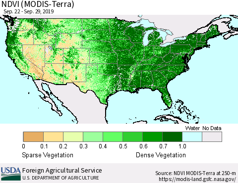 United States NDVI (Terra-MODIS) Thematic Map For 9/21/2019 - 9/30/2019