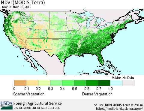 United States NDVI (Terra-MODIS) Thematic Map For 11/11/2019 - 11/20/2019