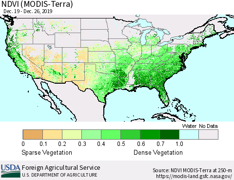 United States NDVI (MODIS-Terra) Thematic Map For 12/21/2019 - 12/31/2019