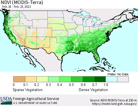 United States NDVI (Terra-MODIS) Thematic Map For 2/21/2022 - 2/28/2022