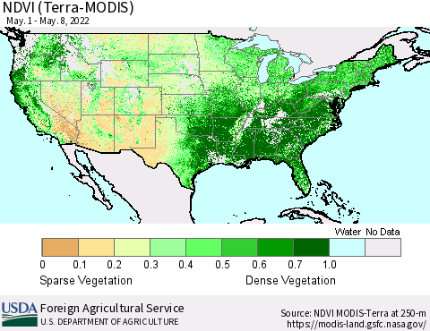 United States NDVI (Terra-MODIS) Thematic Map For 5/1/2022 - 5/10/2022