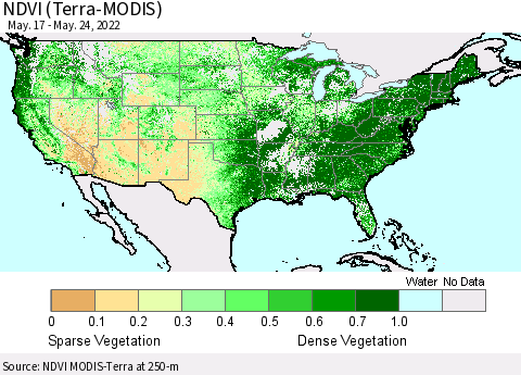 United States NDVI (Terra-MODIS) Thematic Map For 5/17/2022 - 5/24/2022