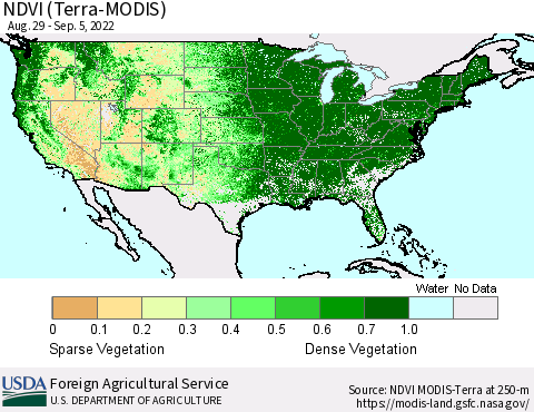 United States NDVI (Terra-MODIS) Thematic Map For 9/1/2022 - 9/10/2022