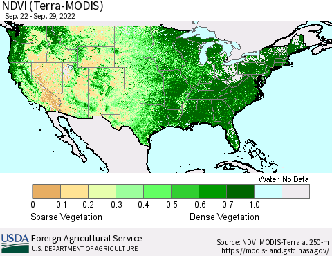United States NDVI (Terra-MODIS) Thematic Map For 9/21/2022 - 9/30/2022