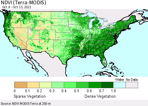 United States NDVI (Terra-MODIS) Thematic Map For 10/8/2022 - 10/15/2022