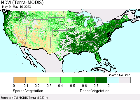 United States NDVI (Terra-MODIS) Thematic Map For 5/9/2023 - 5/16/2023