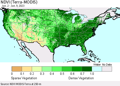 United States NDVI (Terra-MODIS) Thematic Map For 6/2/2023 - 6/9/2023
