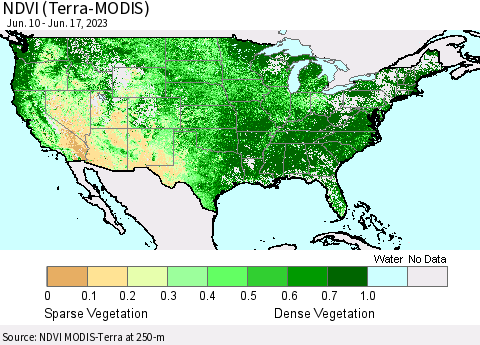 United States NDVI (Terra-MODIS) Thematic Map For 6/10/2023 - 6/17/2023