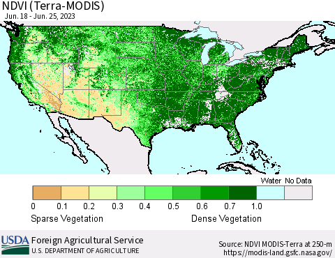 United States NDVI (Terra-MODIS) Thematic Map For 6/21/2023 - 6/30/2023