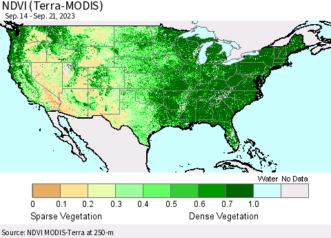 United States NDVI (Terra-MODIS) Thematic Map For 9/14/2023 - 9/21/2023