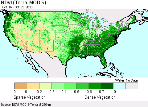 United States NDVI (Terra-MODIS) Thematic Map For 10/16/2023 - 10/23/2023