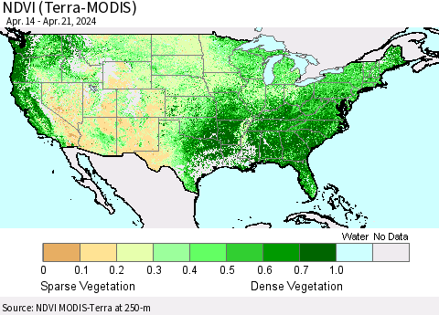 United States NDVI (Terra-MODIS) Thematic Map For 4/14/2024 - 4/21/2024