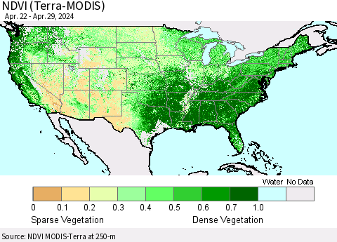 United States NDVI (Terra-MODIS) Thematic Map For 4/22/2024 - 4/29/2024