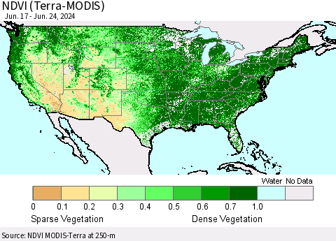 United States NDVI (Terra-MODIS) Thematic Map For 6/17/2024 - 6/24/2024