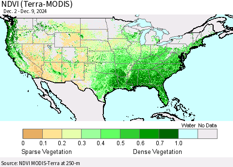 United States NDVI (Terra-MODIS) Thematic Map For 12/2/2024 - 12/9/2024
