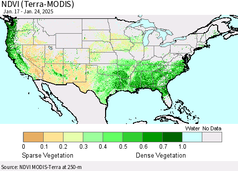 United States NDVI (Terra-MODIS) Thematic Map For 1/17/2025 - 1/24/2025