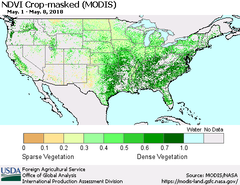 United States Cropland NDVI (Terra-MODIS) Thematic Map For 5/1/2018 - 5/10/2018