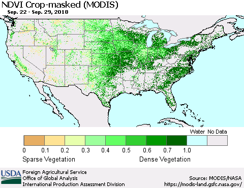 United States Cropland NDVI (Terra-MODIS) Thematic Map For 9/21/2018 - 9/30/2018