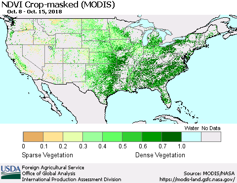 United States Cropland NDVI (Terra-MODIS) Thematic Map For 10/11/2018 - 10/20/2018